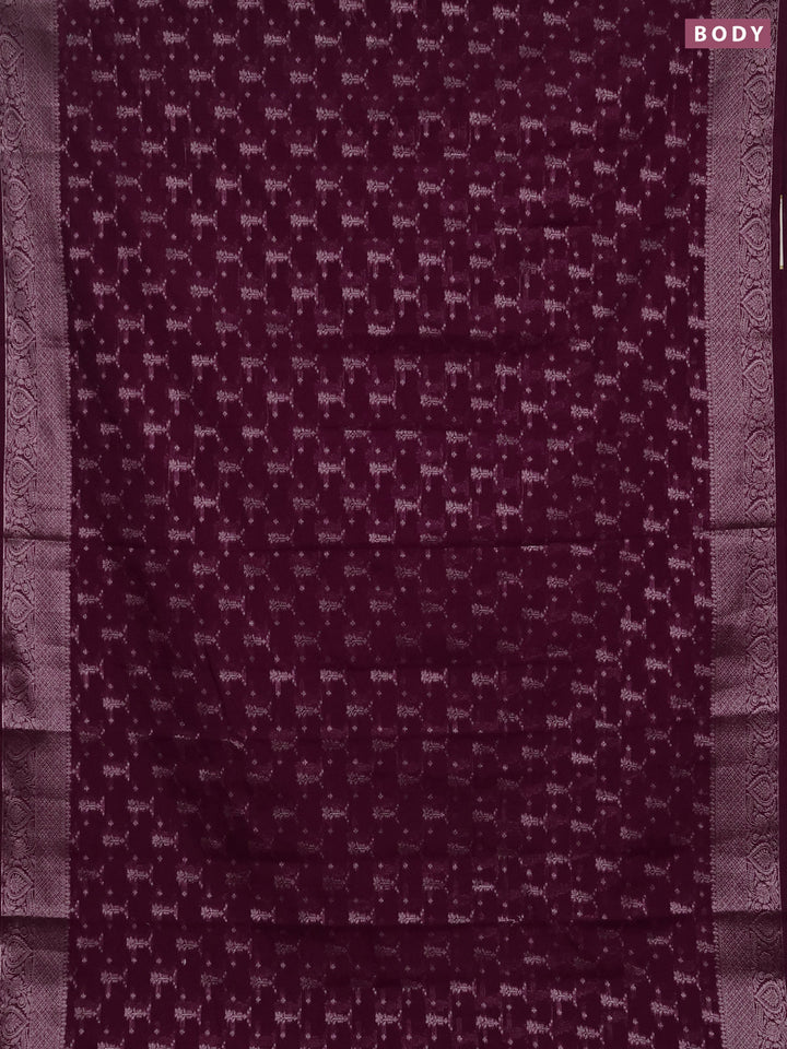 Semi chiniya silk saree wine shade with allover thread & zari woven buttas and woven border