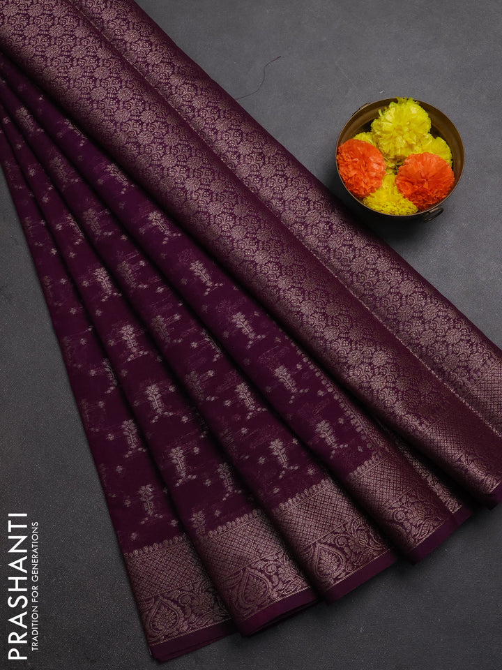 Semi chiniya silk saree purple with allover thread & zari woven buttas and woven border