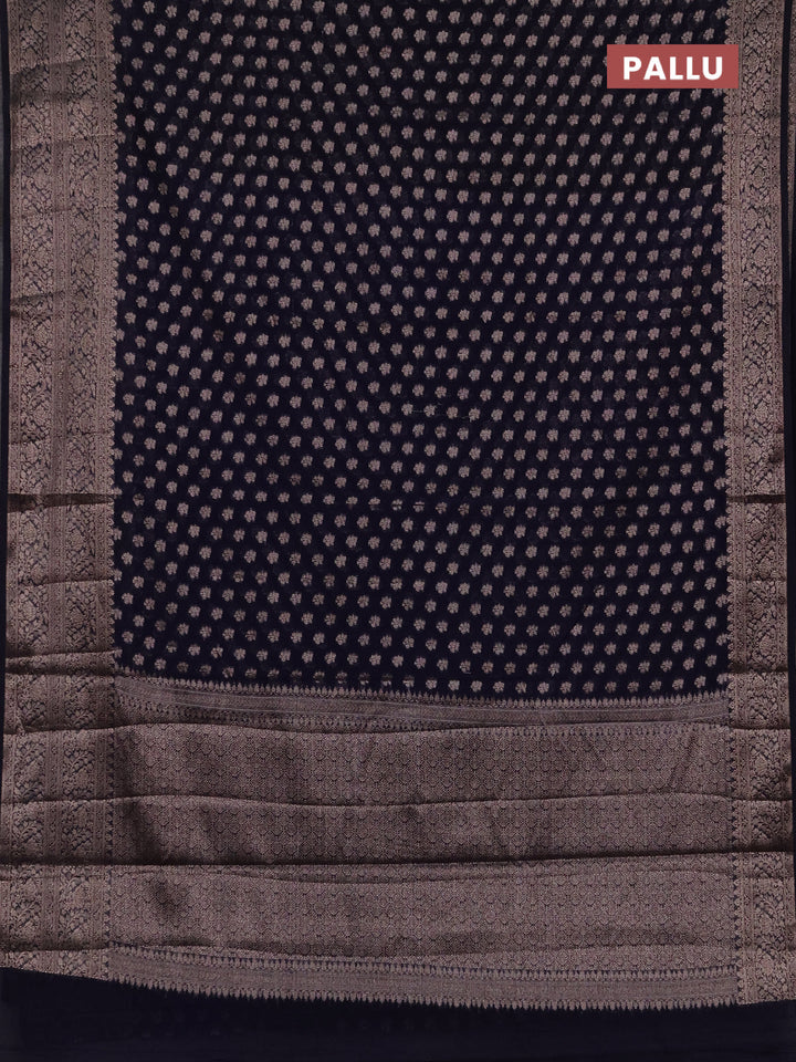 Semi chiniya silk saree navy blue with allover thread & zari woven buttas and woven border