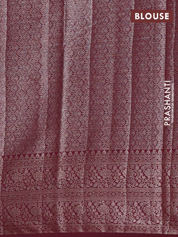 Semi chiniya silk saree wine shade with allover thread & zari woven buttas and woven border