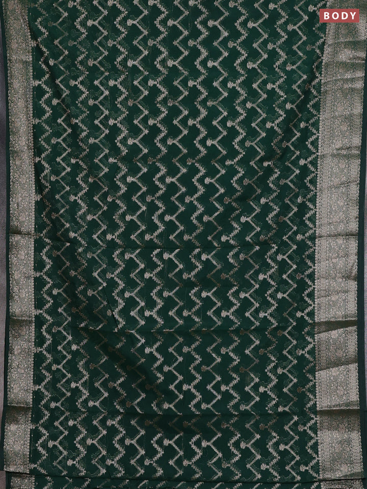 Semi chiniya silk saree dark green with allover thread & zari weaves and woven border