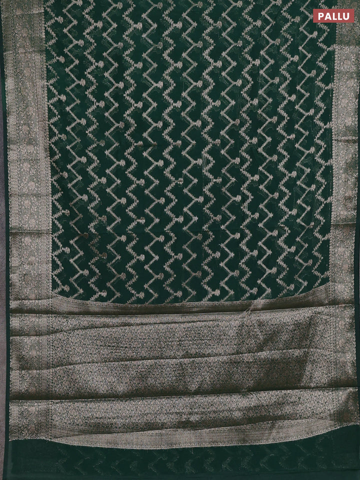 Semi chiniya silk saree dark green with allover thread & zari weaves and woven border