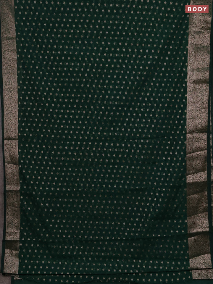 Semi chiniya silk saree green with allover thread & zari woven buttas and woven border