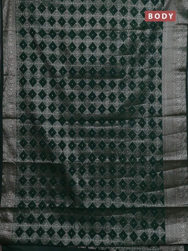 Semi chiniya silk saree bottle green with allover thread & zari weaves and woven border