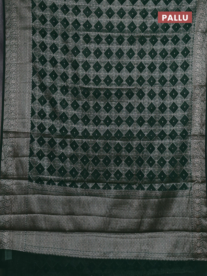 Semi chiniya silk saree bottle green with allover thread & zari weaves and woven border