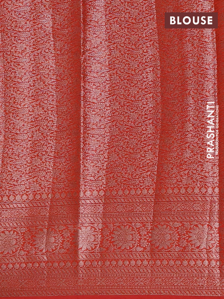 Semi chiniya silk saree orange with allover thread & zari woven buttas and woven border