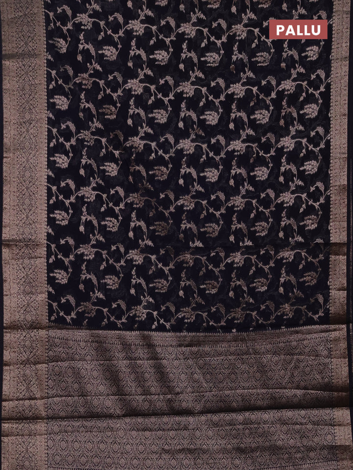 Semi chiniya silk saree navy blue with allover thread & zari weaves and woven border