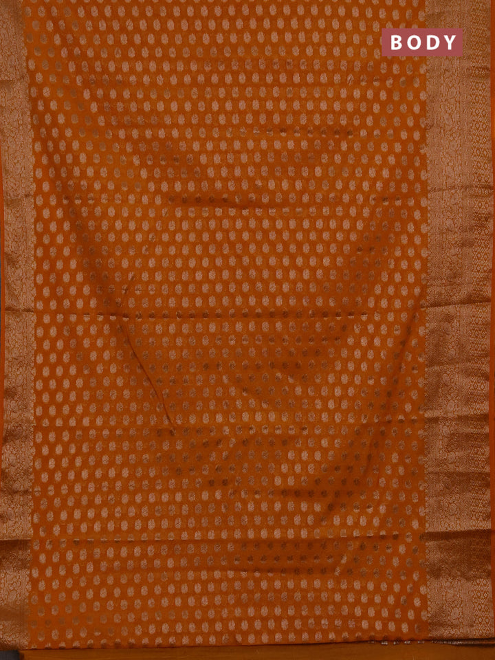 Semi chiniya silk saree dark mustard with allover thread & zari woven buttas and woven border