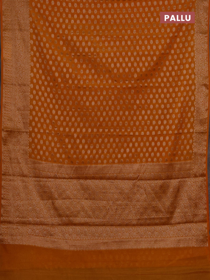 Semi chiniya silk saree dark mustard with allover thread & zari woven buttas and woven border
