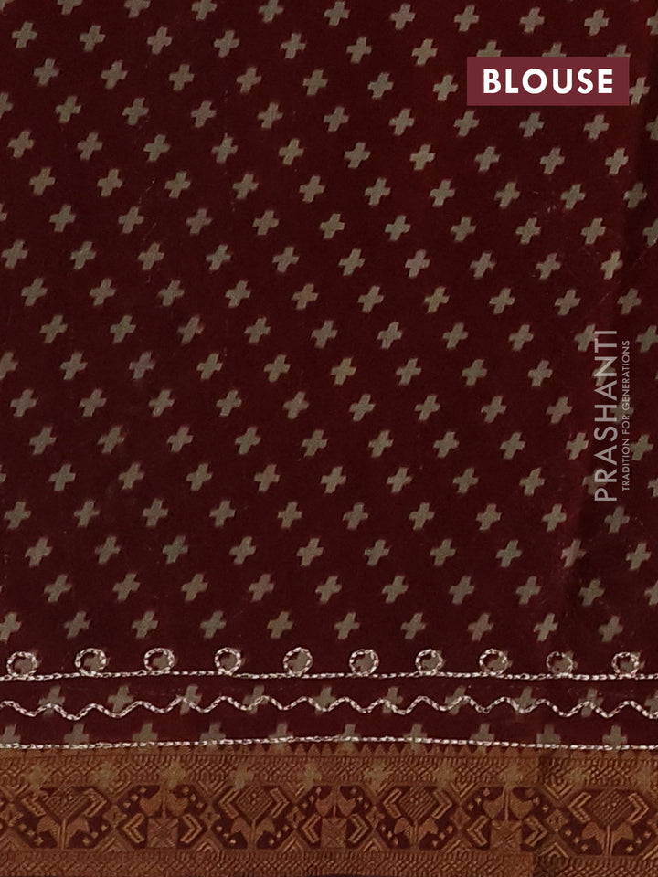 Maheshwari cotton saree sap green and maroon with allover ikat prints & mirror work and zari woven embroidery border