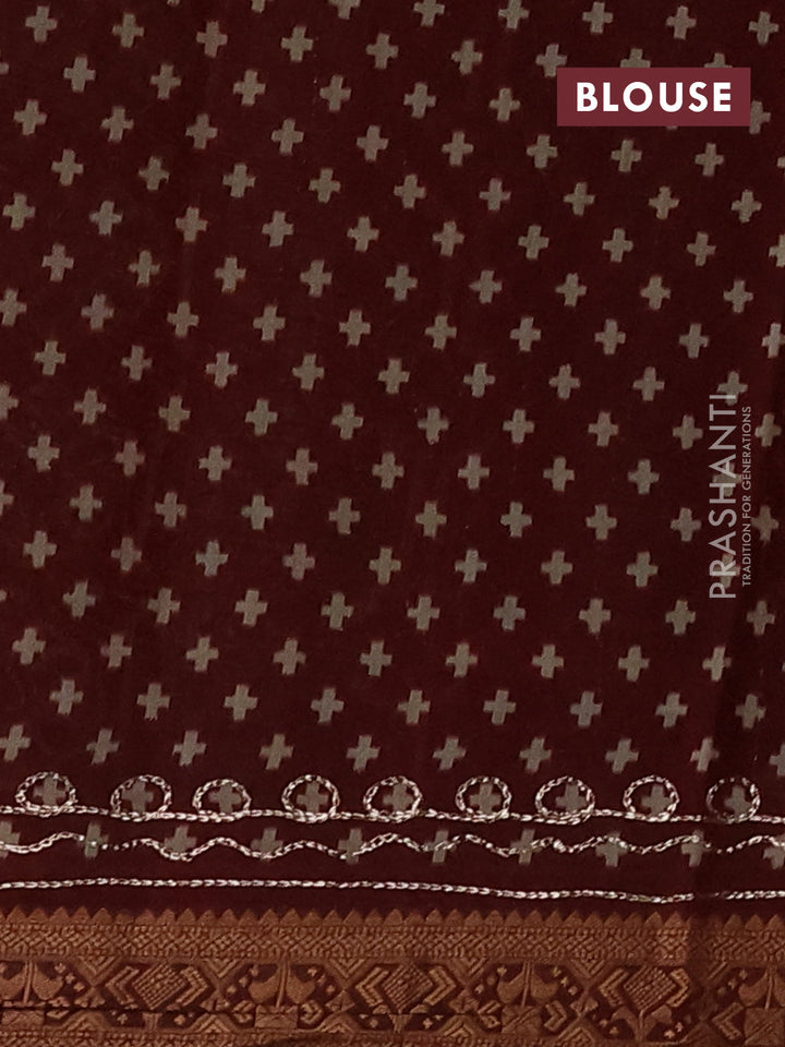 Maheshwari cotton saree dark mustard and maroon with allover ikat prints & mirror work and zari woven embroidery border