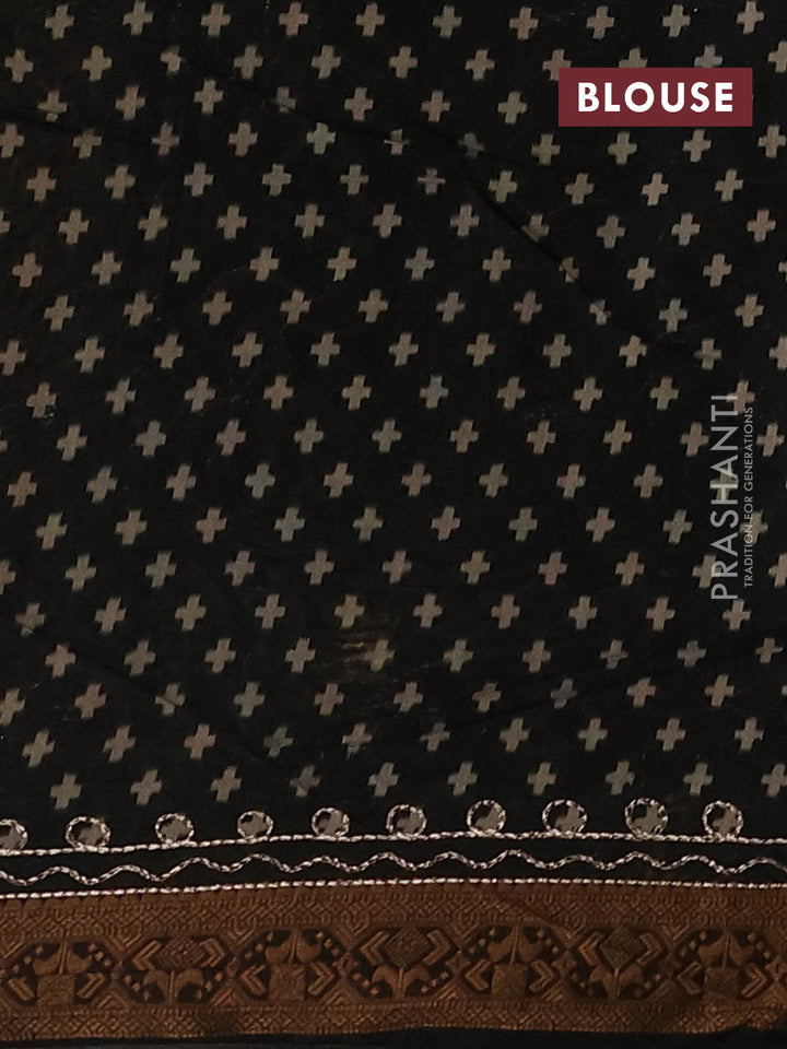Maheshwari cotton saree sap green and black with allover prints & mirror work and thread woven embroidery border