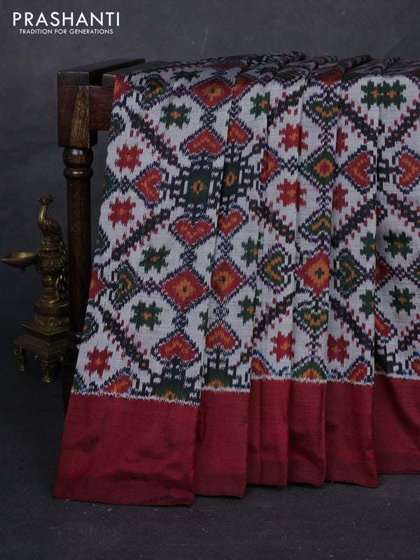Grey & Maroon Pochampally Silk