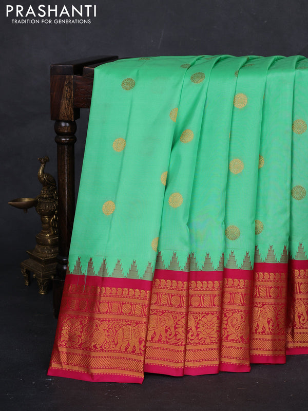Teal Green & Pink Gadwal Silk - Checks