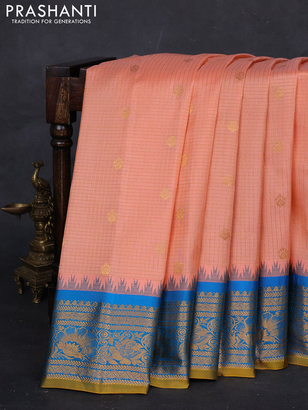 Peach & Cs Blue Gadwal Silk - Checks
