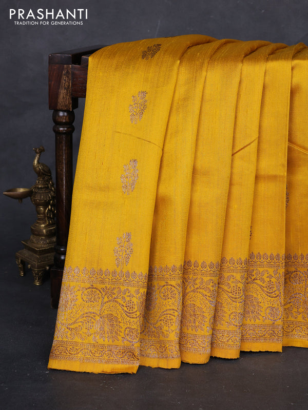 Yellow Banarasi Raw Silk Saree - Buttas