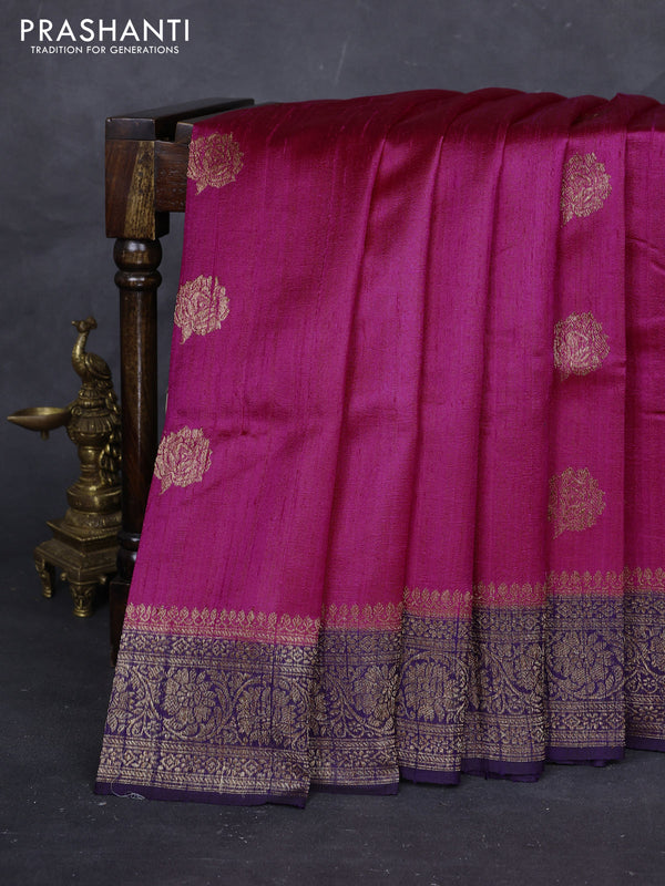 Pink & Purple Banarasi Raw Silk Saree - Buttas