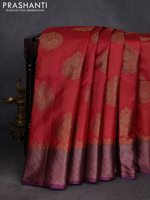 Maroon & Purple Banarasi Tussar Silk Saree