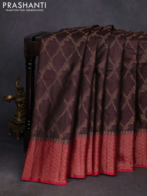 Brown & Maroon Banarasi Tussar Silk Saree