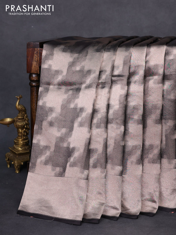 Banarasi katan silk saree black with allover silver zari woven brocade weaves and zari woven butta border