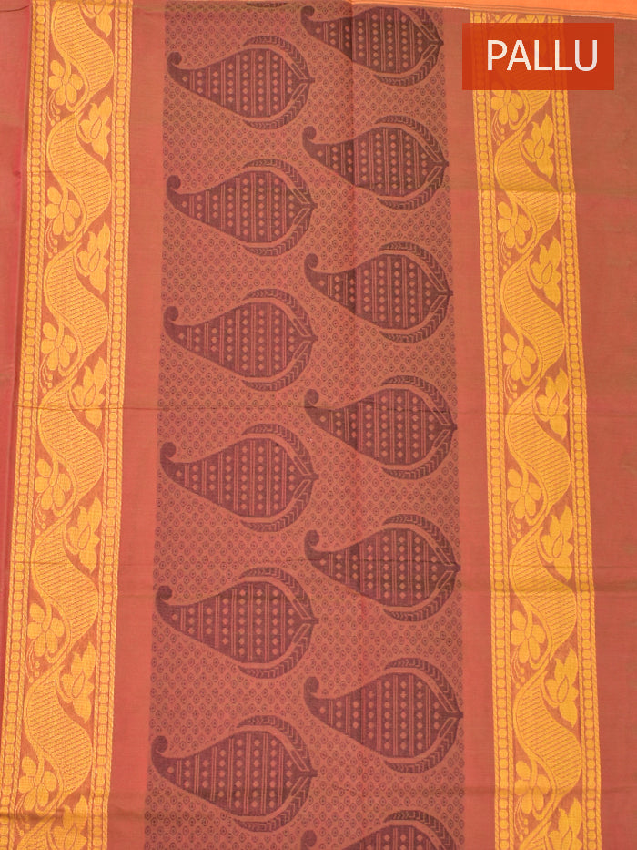 Coimbatore Cotton Brown Color Butta Saree with Plain Border