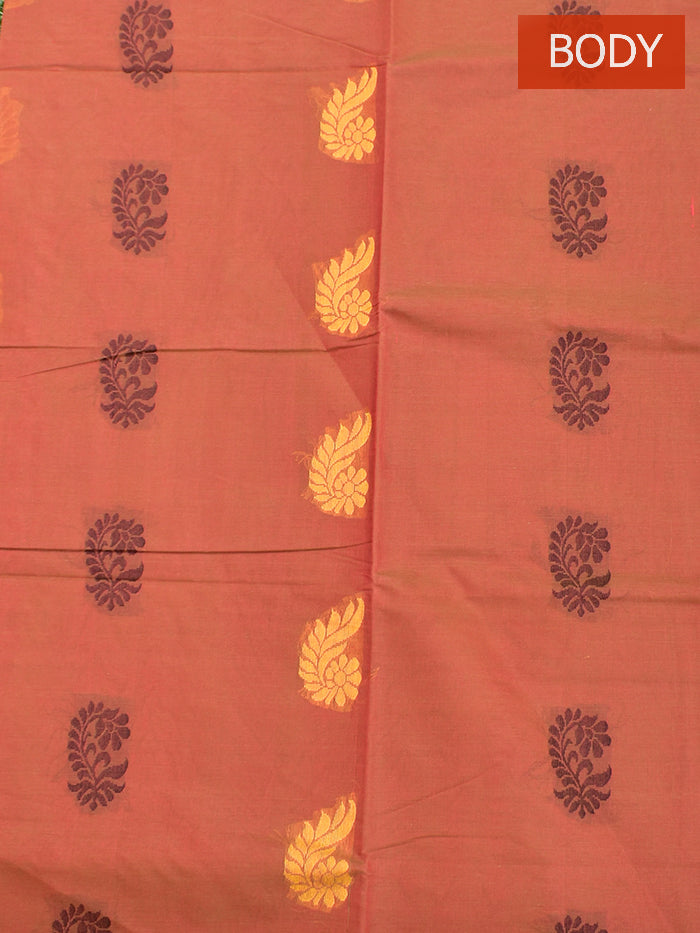 Coimbatore Cotton Brown Color Butta Saree with Plain Border