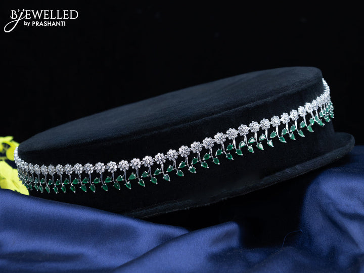 Zircon hip chain floral design with emerald and cz stones