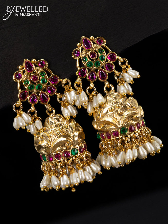 Antique jhumka floral design with kemp and pearl hangings