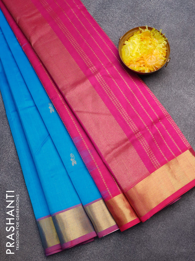 Silk cotton saree cs blue and pink with zari woven buttas and zari woven border
