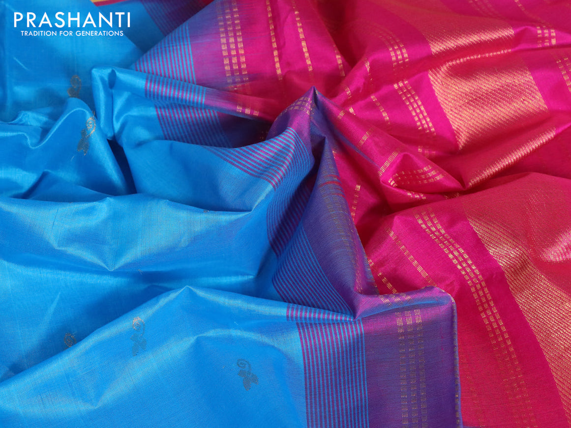 Silk cotton saree cs blue and pink with zari woven buttas and zari woven border