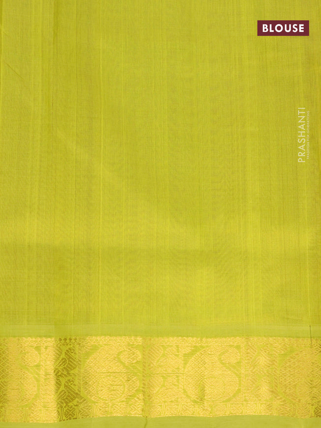 Silk cotton saree pink and light green with zari woven paisley buttas and annam & paisley zari woven border