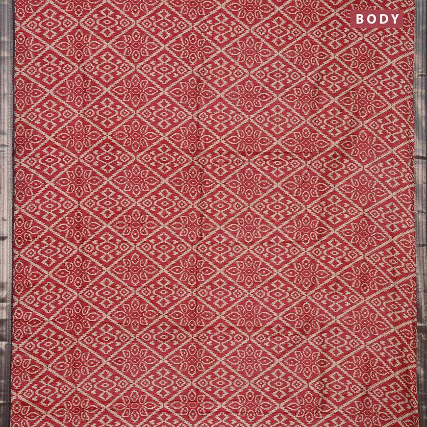 Semi gadwal saree maroon beige and black with allover ikat prints and zari woven border