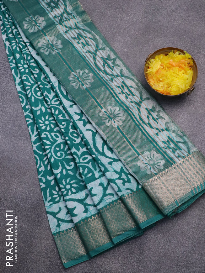 Semi gadwal saree teal green with allover butta prints and zari woven border