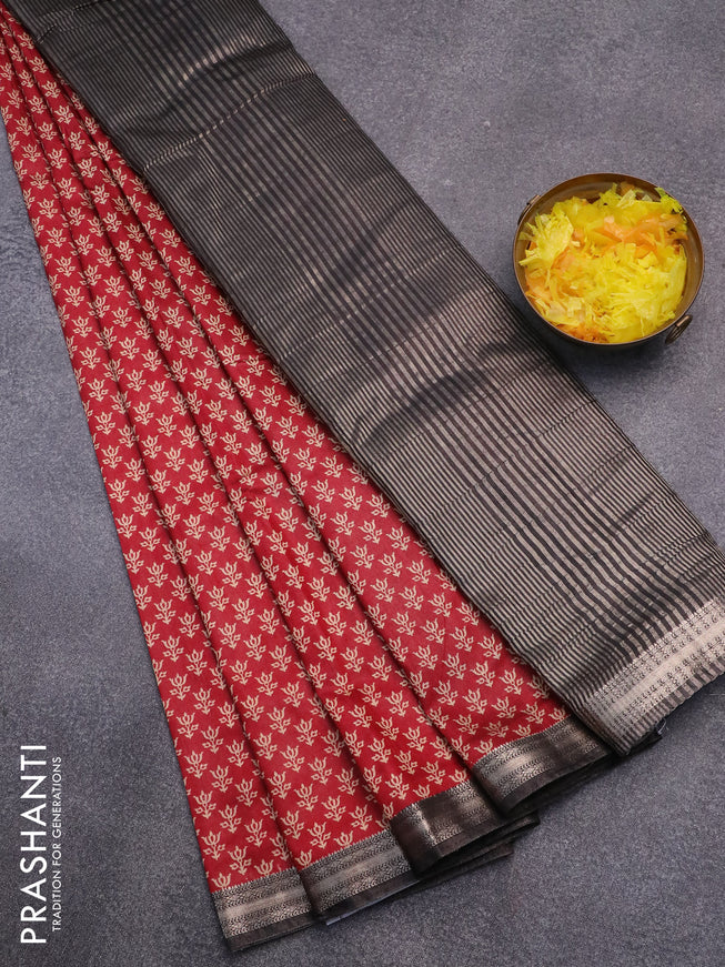 Semi gadwal saree maroon and black with allover butta prints and zari woven border
