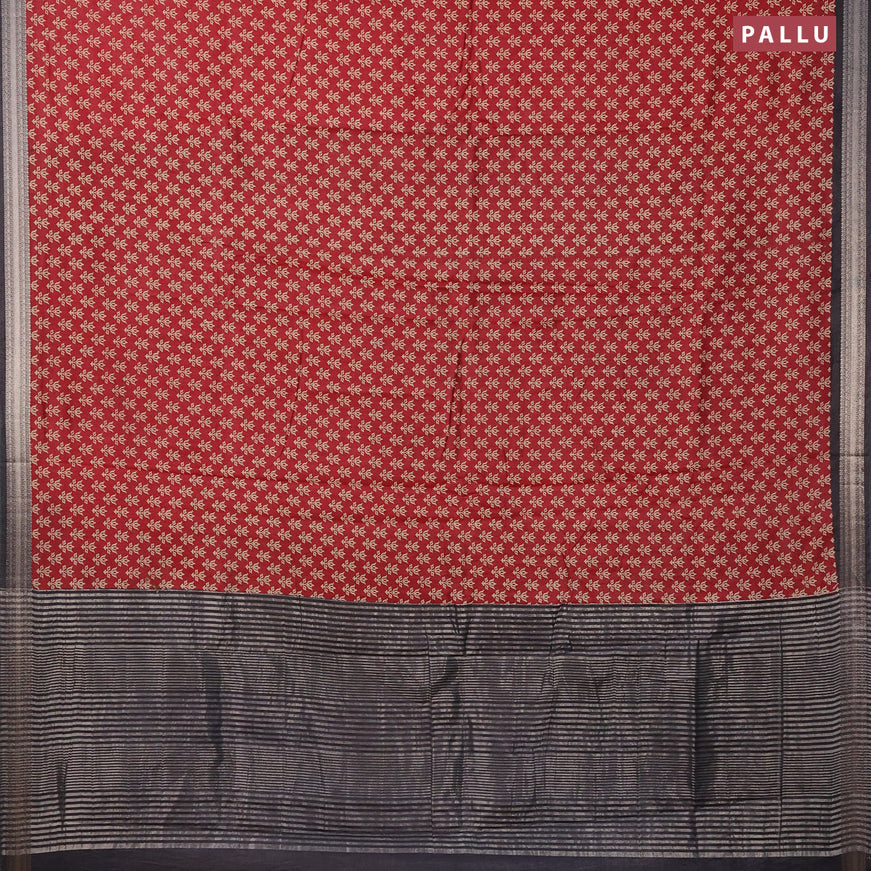 Semi gadwal saree maroon and black with allover butta prints and zari woven border
