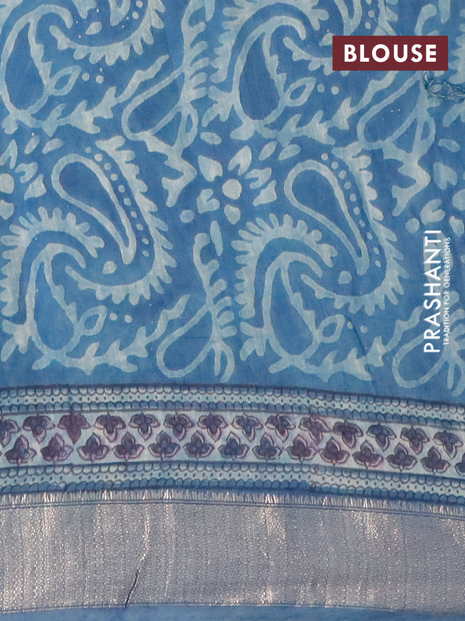 Semi gadwal saree pastel blue with allover floral butta prints and zari woven border