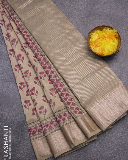 Semi gadwal saree elaichi green shade with allover floral butta prints and zari woven border