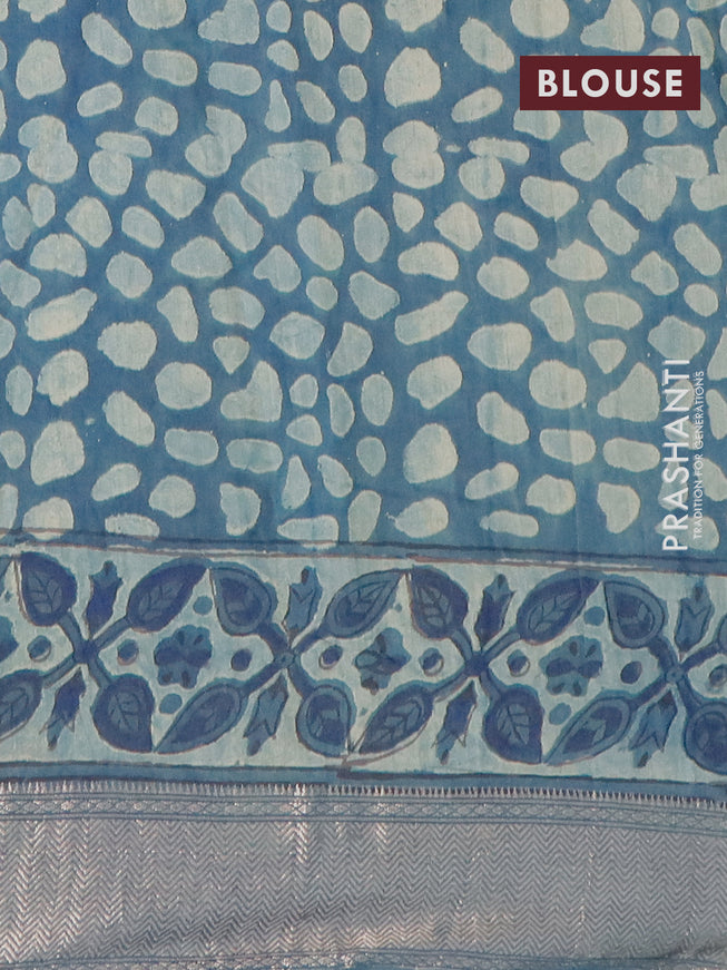 Semi gadwal saree peacock blue with allover ajrakh prints and zari woven border