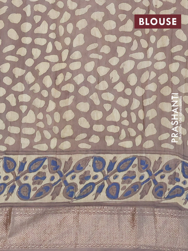 Semi gadwal saree grey shade and cream with allover ajrakh prints and zari woven border