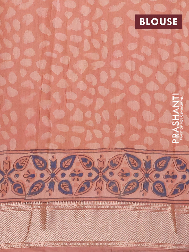 Semi gadwal saree peach shade with allover ajrakh prints and zari woven border