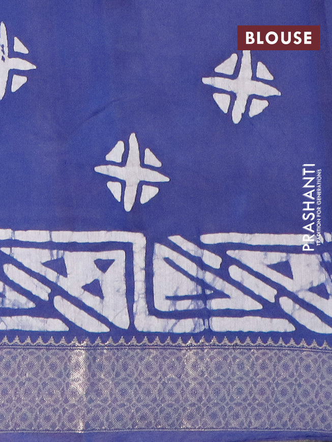 Semi gadwal saree navy blue and off white with allover batik prints and zari woven border