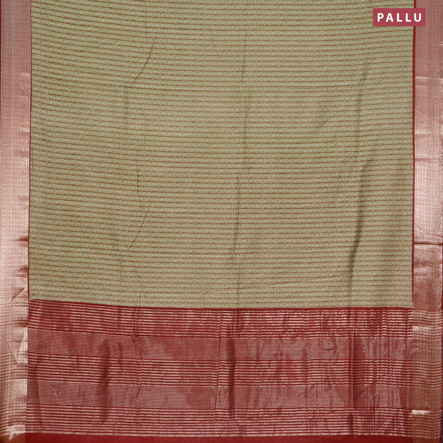 Semi gadwal saree green and maroon with allover prints and zari woven border