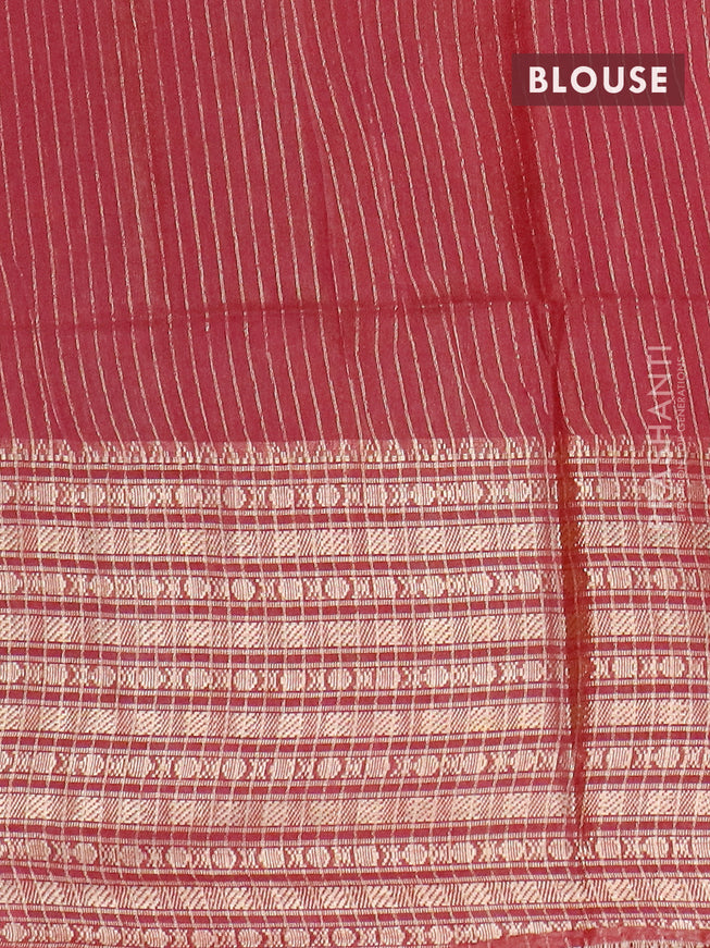Semi tussar saree beige and maroon with allover batik prints and long zari woven border