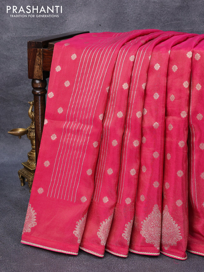 Tissue silk saree pink with allover zari weaves & buttas and lace work border & embroidery work readymade blouse