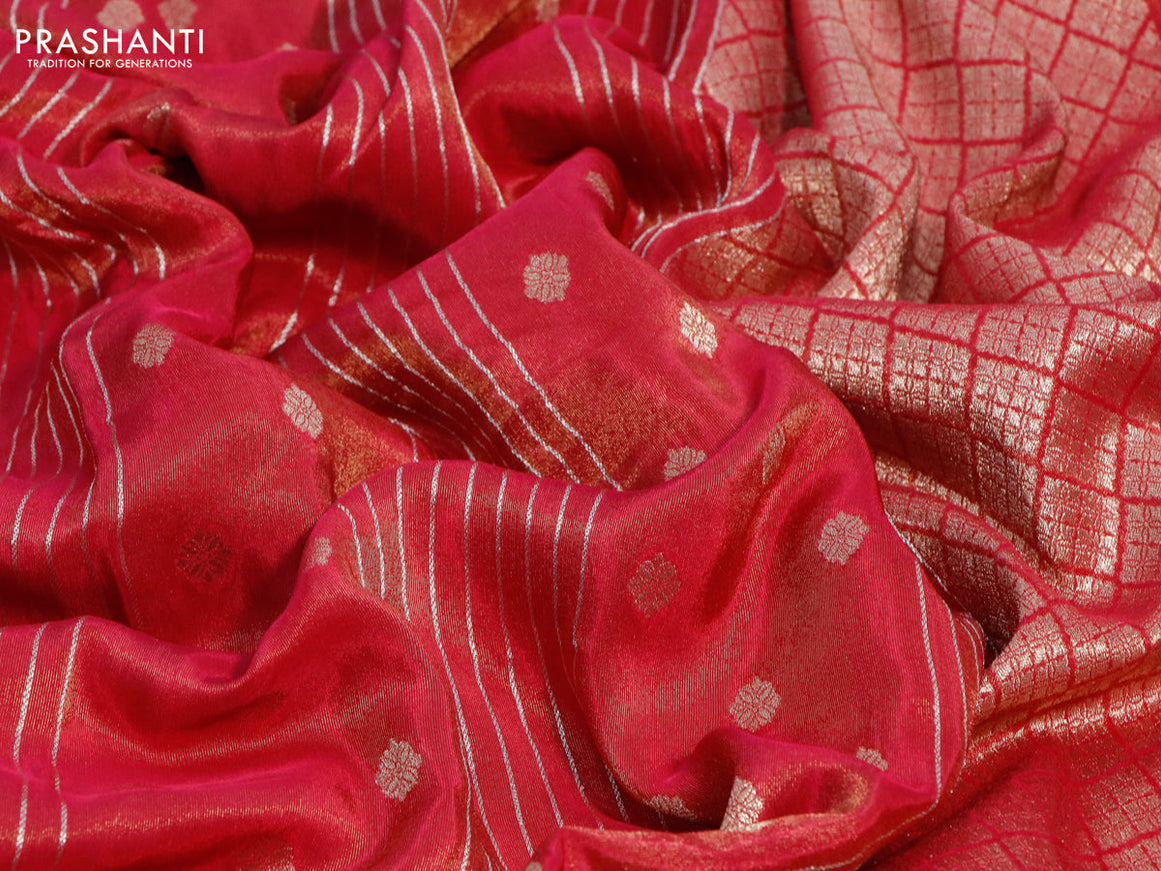 Tissue silk saree pink with allover zari weaves & buttas and lace work border & embroidery work readymade blouse