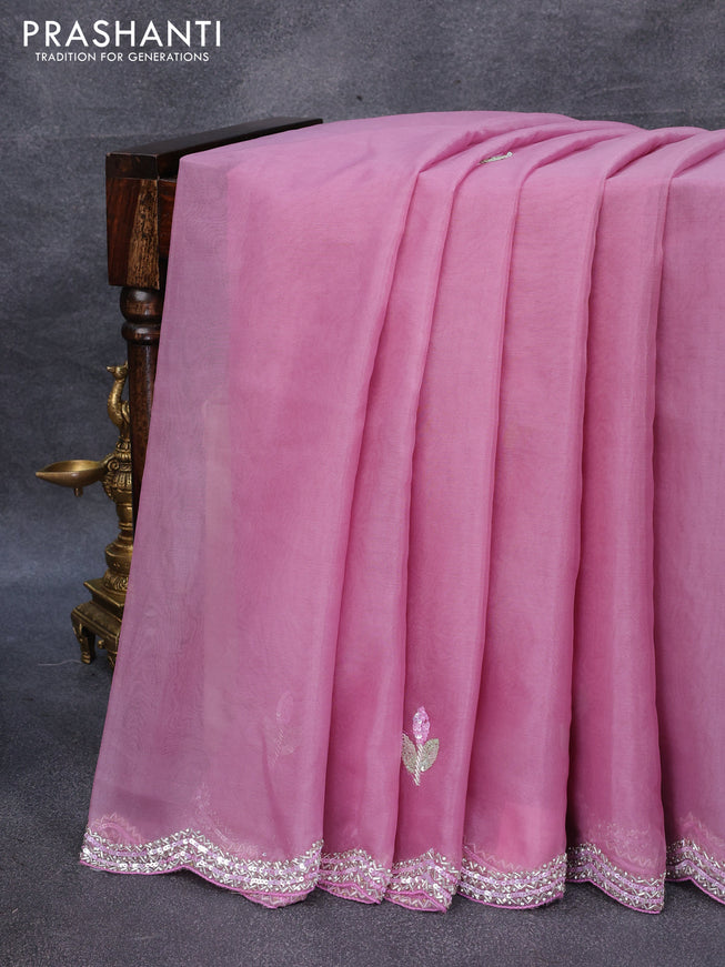 Organza silk saree mauve pink with sequin work buttas and zardosi work border & embroidery work readymade blouse