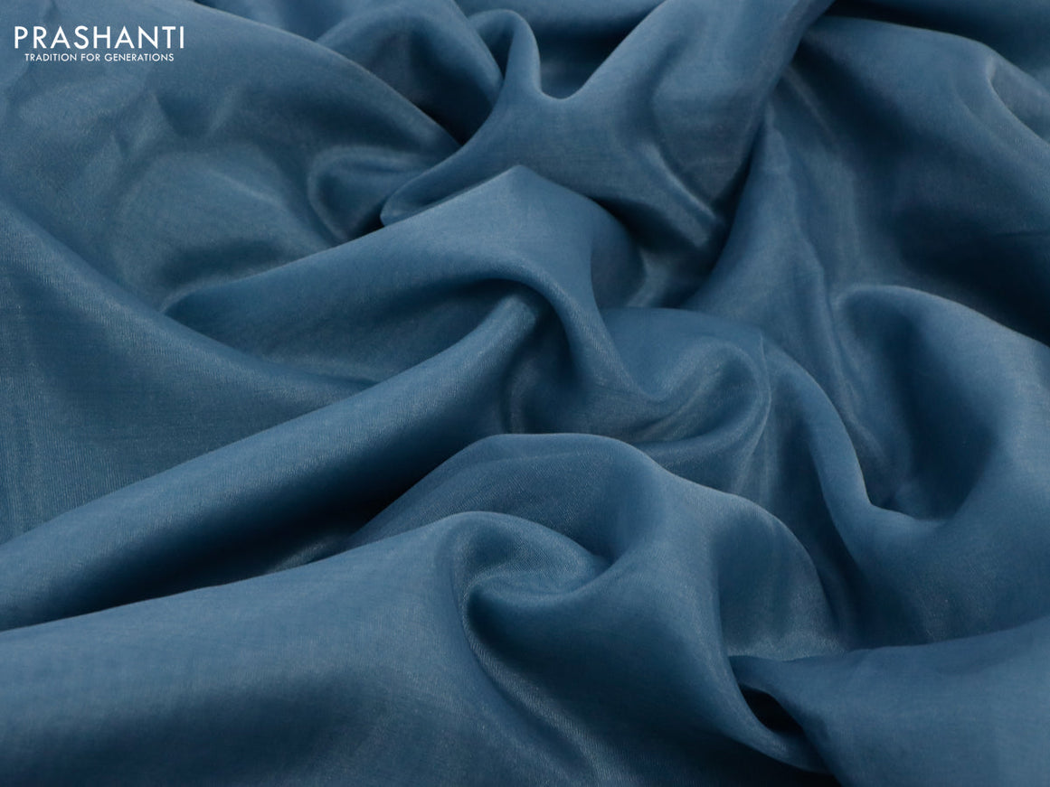 Organza silk saree bluish grey and blue with sequin work buttas and zardosi work border & embroidery work readymade blouse