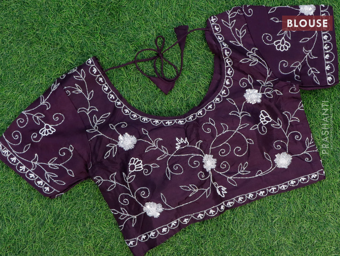 Organza silk saree deep purple with allover beaded work and zardosi work border & embroidery work readymade blouse
