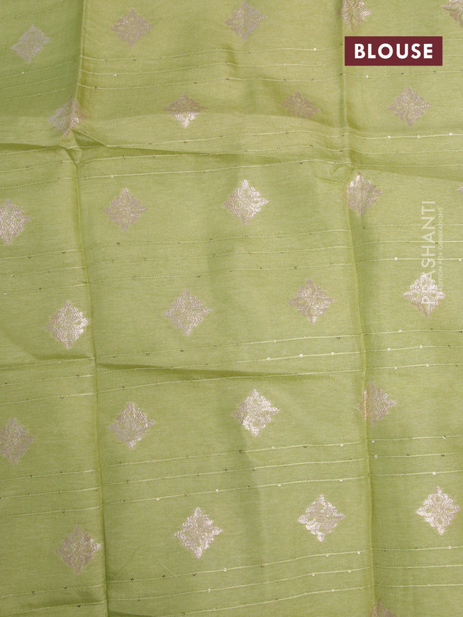 Chinon silk saree pista green with allover sequin work and zari woven floral border & zari butta blouse