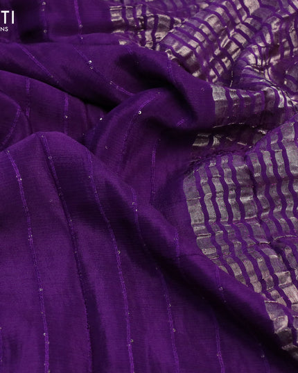 Chinon silk saree violet with allover sequin work and zari woven floral border & zari butta blouse